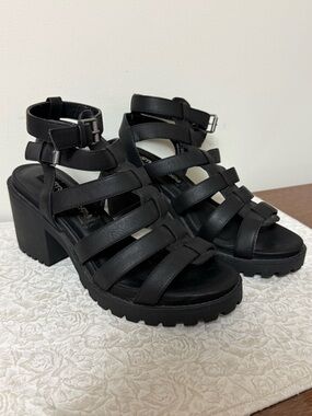 Dirty Laundry Finnegan Heeled Sandal Women's Black Strappy Block Heel Whimsigoth